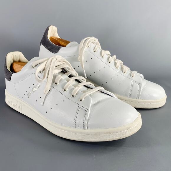 ADIDAS Size 11.5 White Grey Color Block Leather Low Top Sneakers - Picture 1 of 9